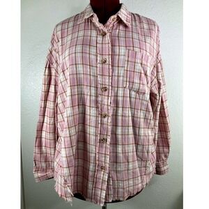 Altar'd State Plaid Flannel Shirt‎ Oversized Button Up Top Lavender L